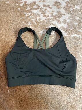 lululemon athletica Hunter Green Sports Bra with Light Olive Straps